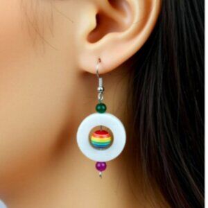Rainbow Colors Gay Pride LGBTQ  Earrings, Round glass beads. NWT (WJW016)